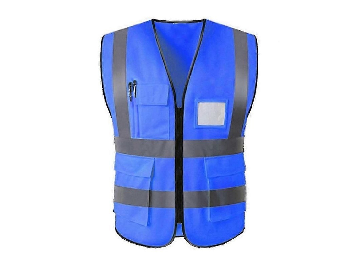 Chaleco Segurança Reflectivo Homem Mulher Alta Visibilidade Bolsos Zipper Azul