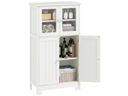 Armário de Banheiro com Portas de Vidro, Prateleira Ajustável, 60x30x108,5cm Branco | S/MARCA