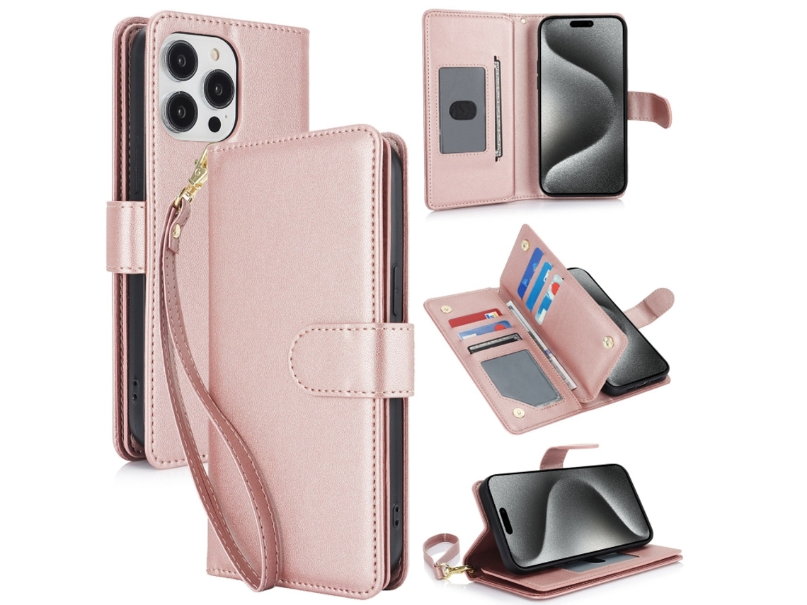 Capa Carteira De Couro Para Iphone 16 Pro Max - Com Rfid - Para Vários Cartões