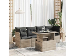 Vidaxl 5 Pcs Conjunto Sofás De Jardim C/ Almofadões Vime Pe Cinzento