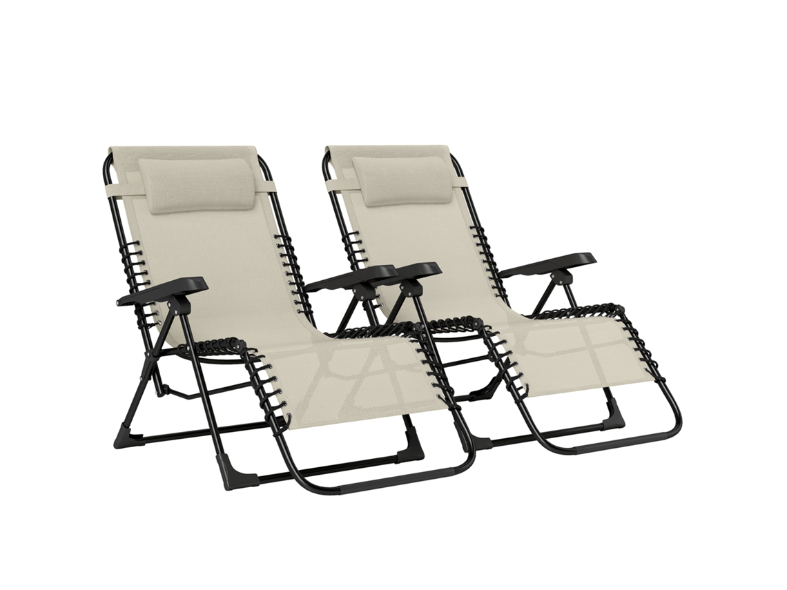 Conjunto de 2 Espreguiçadeiras S/MARCA, reclináveis, com encosto de cabeça, bege