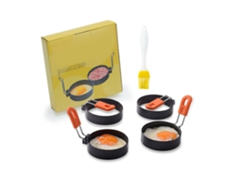 Conjunto de 4 Anéis S/MARCA, para Fritar Ovos, com Alça de Silicone e Pincel de Óleo
