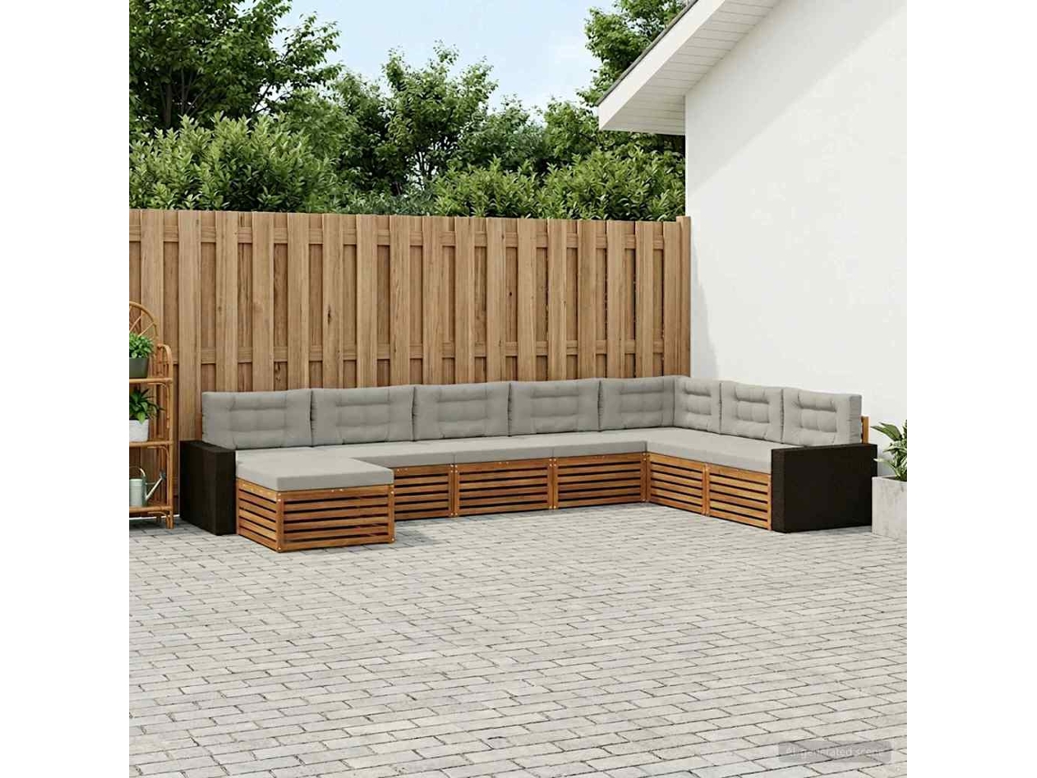 Vidaxl Conjunto De Sofás Para Exterior 8 Pcs Natural E Cinzento-claro