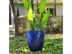 Vaso Grande De Cerâmica Artesanal Ø42cm × H54cm, Azul Real Com Losangos, Respirável, Anti-gelo E Drenagem, Plantas Grandes Interior E Jardim