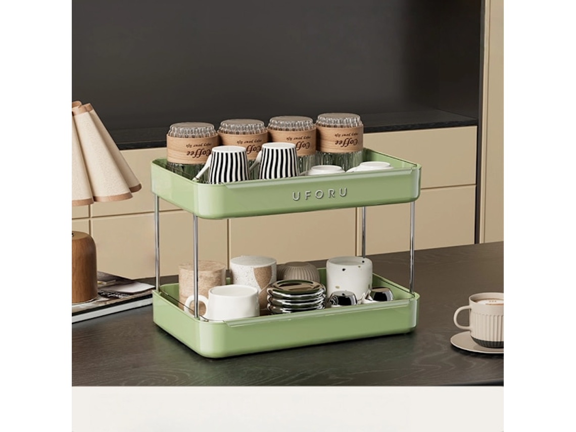 Suporte De Mesa Dupla Camada, Porta-copos Multifuncional Com Escorredor, Economiza Espaço Na Cozinha, Casa E Escritório. Usado, Cor Verde.