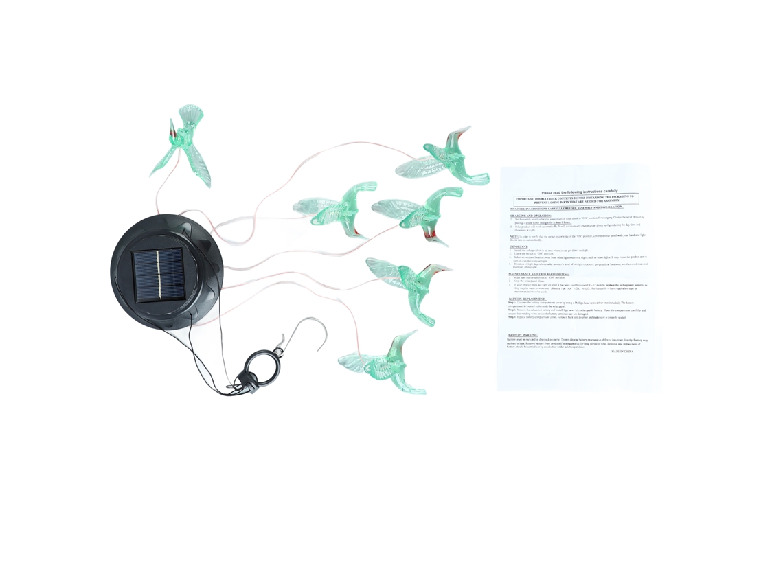 Sinos de Vento Beija-Flor com Luzes Solares para Jardim e Pátio | S/MARCA