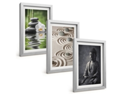Galeria De Pinturas Muraisvista Relaxante, Buda, Zen Moldura Prateada Fotos Para O Escritório Espelharte (3 Peças 20x30 Cm)