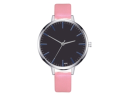 Relógio de Pulso Feminino Casual Pulseira Pu Mostrador Redondo Quartz Rosa
