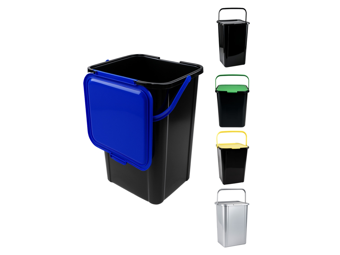 Cubo De Reciclaje De Plástico 45l Con Asa Y Tapadera | Ideal Para Hogar Y Separación De Residuos Azul 45 L