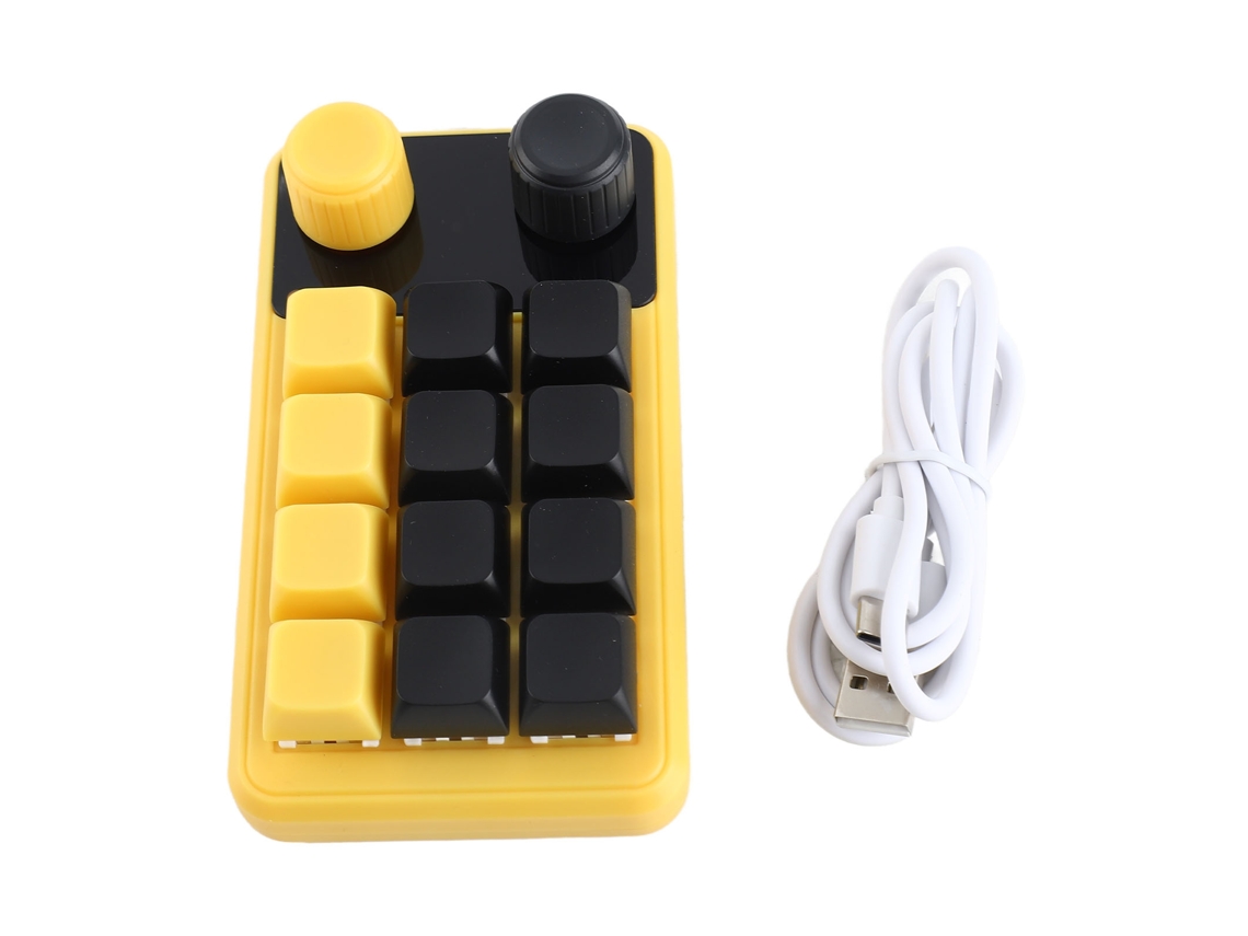 Teclado Mecânico Programável de uma Mão 12 Teclas com Dobro Knob Switch Vermelho Rgb para Jogos e Escritório