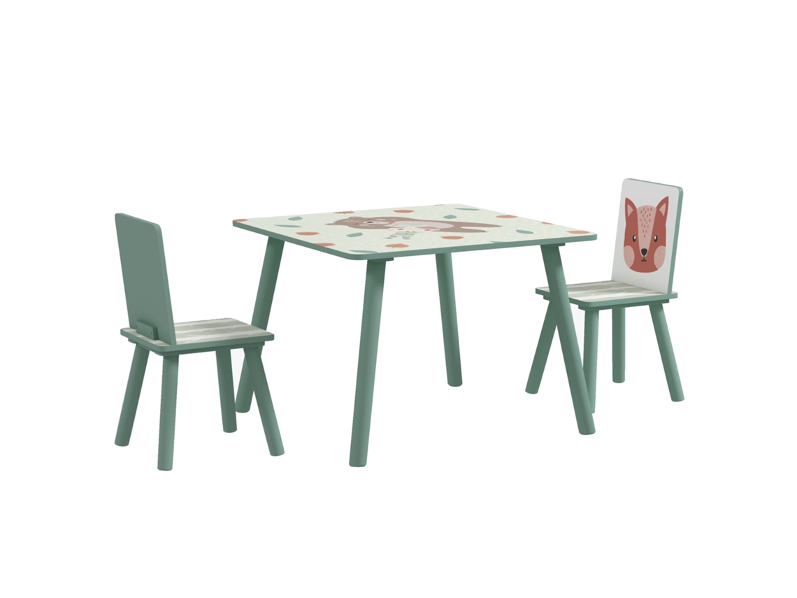 Conjunto Infantil 3 Peças Mesa E 2 Cadeiras Atividades, Verde
