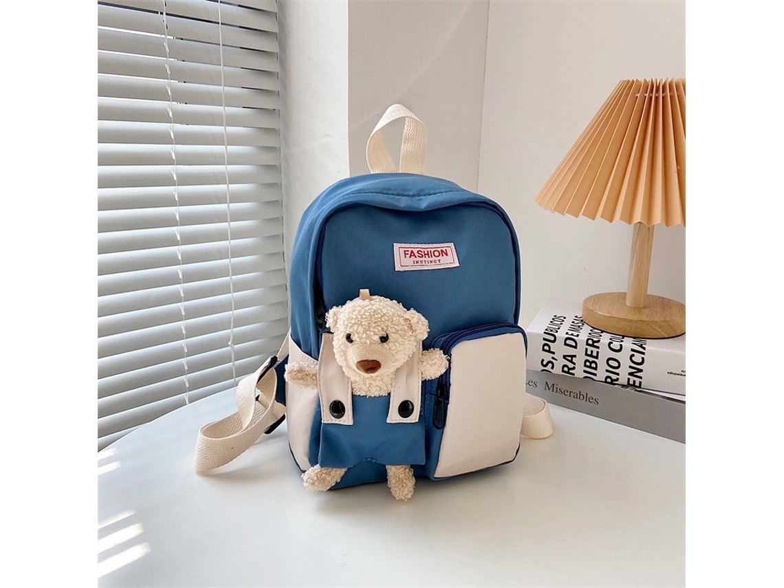 Mochila Escolar, Unissex, Infantil, Estampa De Animais, Cor Azul