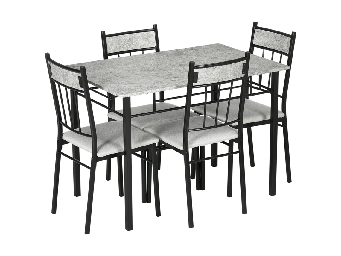 Mesa E Cadeiras Com 5 Peças De Cor Cinza E Preto, Em Metal E Mdf, Para Sala De Jantar, Com Retangular E E 4
