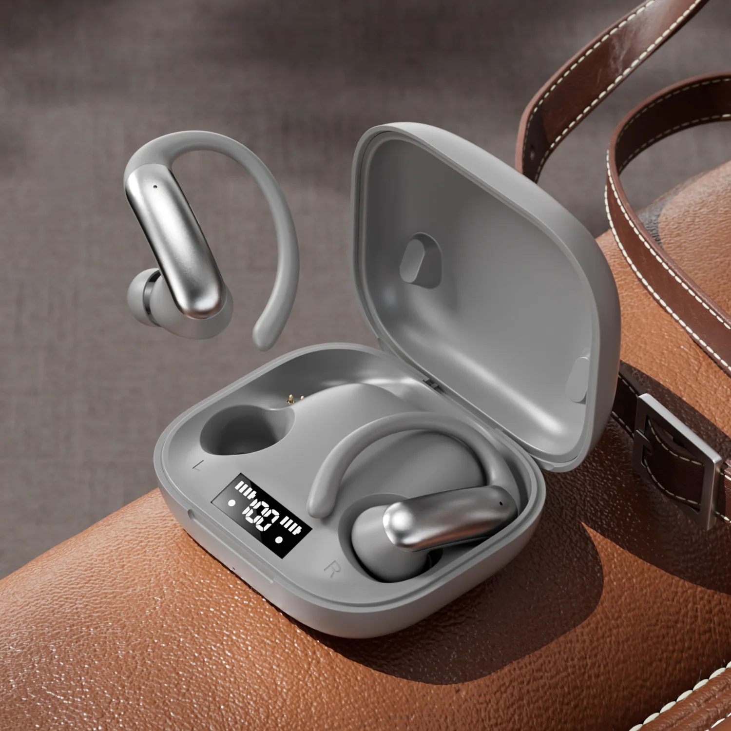 Fones De Ouvido Bluetooth 6.0 (cinza), Com Gancho De Orelha E Som Surround De 360°
