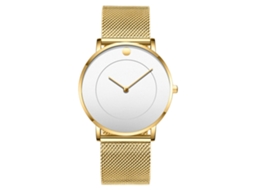 Relógio Analógico Masculino Clássico À Pulseira de Prata com Movimento de Quartzo Dourado e Branco