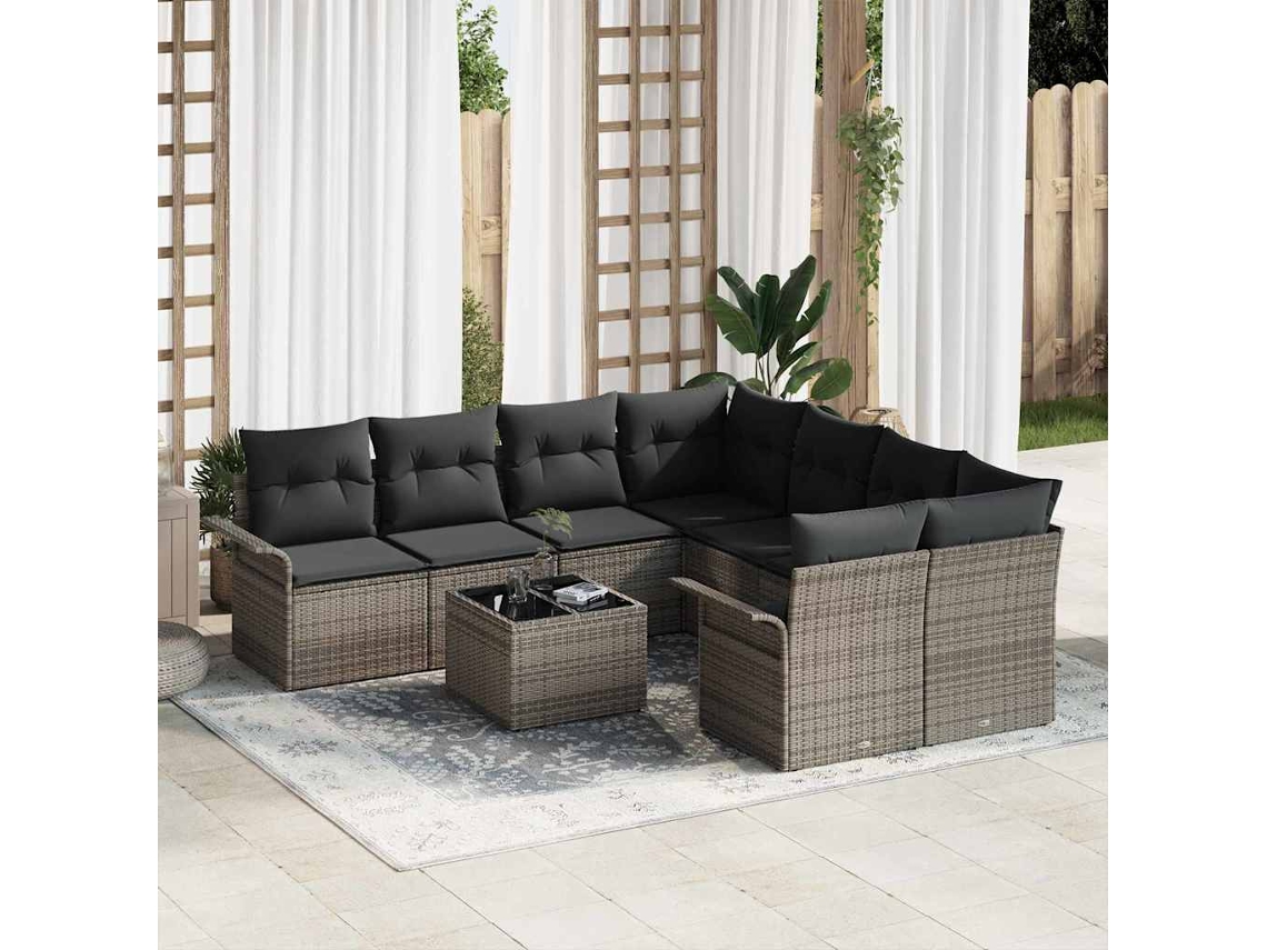 Vidaxl Conjunto De Sofá De Jardim 9 Unid. Cinzeto Vime Pe