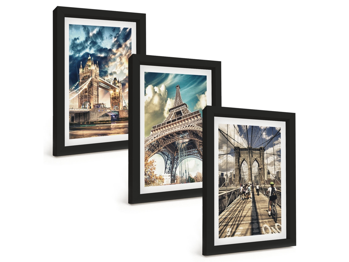 Composição De Quadrospontes, Torres, Cidades Europeias Moldura Preta Imagens Para Um Quarto Infantil Espelharte (3 Peças 20x30 Cm)