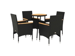 Conjunto de 5 Jantar Jardim com Almofadões Vime Pe/acácia Preto MAISON EXCLUSIVE