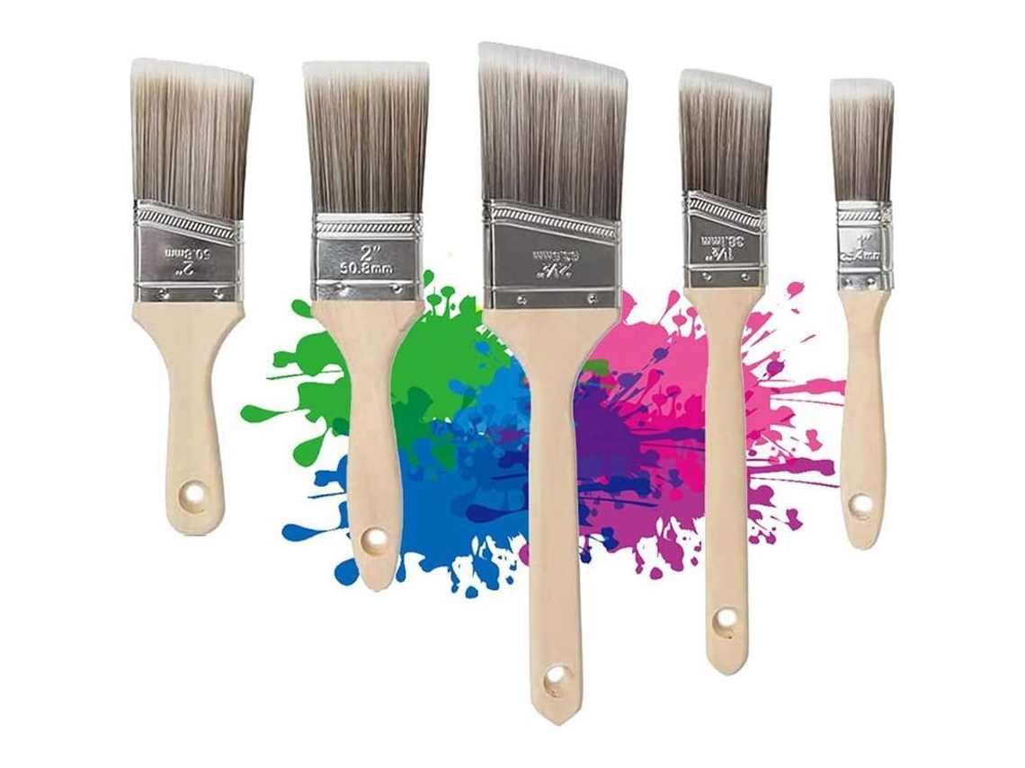 Conjunto De 5 Pincéis Planos E Angulados 25.4-63.5mm Para Paredes Telhados Precisa Pintura