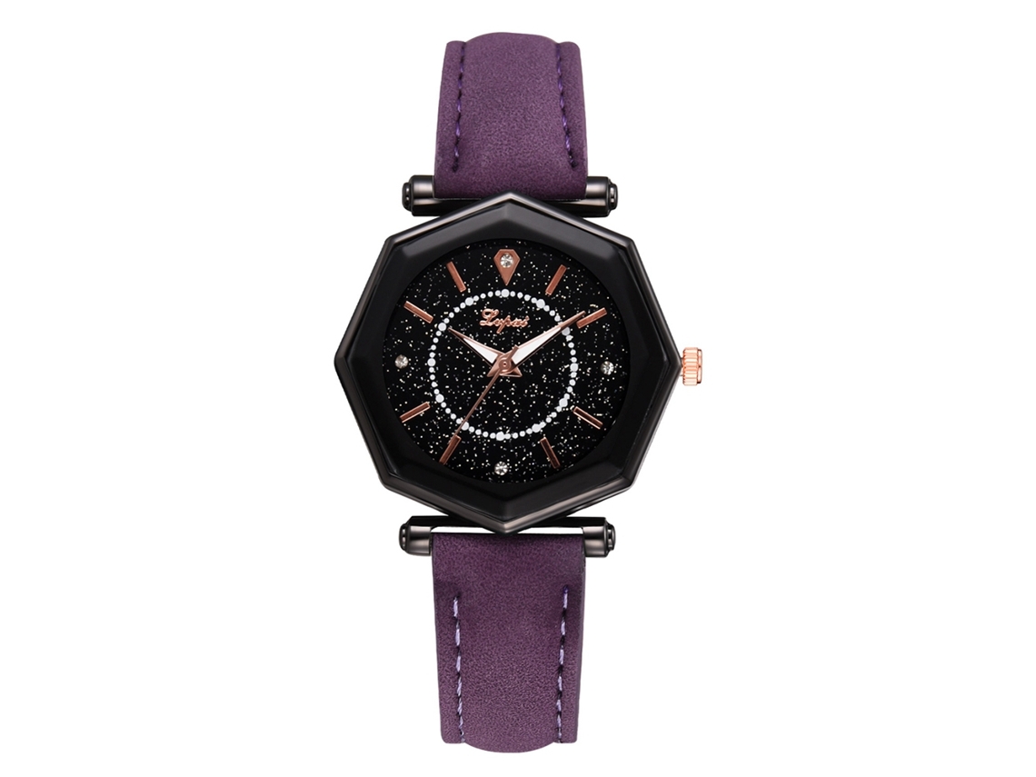 Relógio de Pulso Feminino Lvpai Quartzo Pulseira Pu Mostrador Irregular Estrela Roxo
