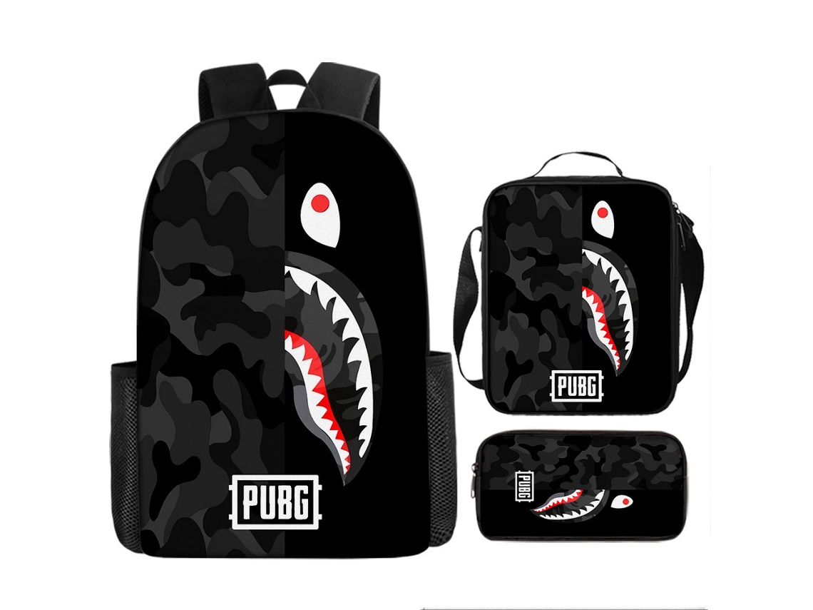 Mochila De Estudante Panoona Tubarão Camuflado Conjunto 3 Peças 17 Pol Crianças Adolescentes Estilo 24