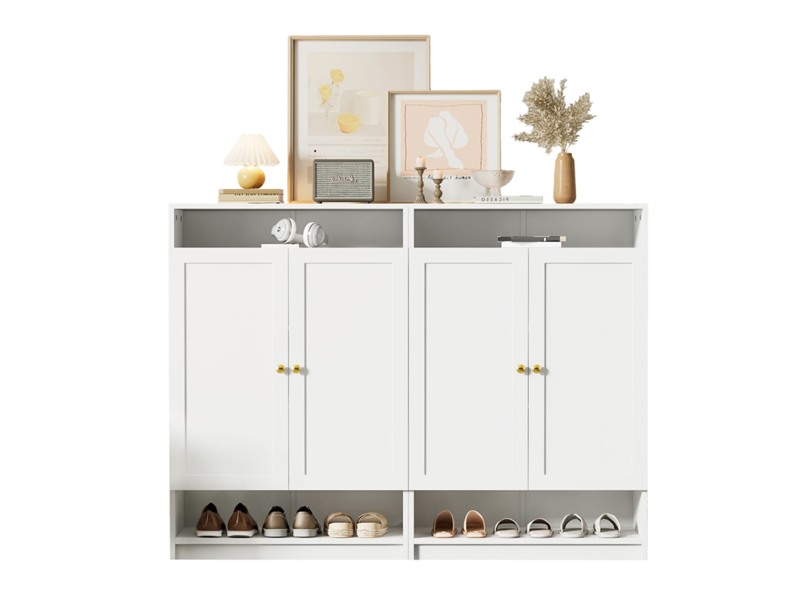Aparador Preto E Dourado 150x40x80cm Com 4 Portas, Pés Metálicos E Decoração Linear, Serve Como Móvel Tv E Arrumação