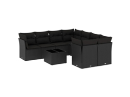 Conjunto de 9 sofás de jardim com almofadões Vime Pe Preto MAISON EXCLUSIVE (9 peças)