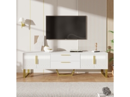 Móvel Tv Brilhante Dourado com Textura Elegante e Arrumação VELTRIX