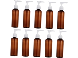 Pacote Com 10 Frascos Compactos Redondos Marrons De 100ml Para Emulsão Com Dosadores De Bomba.