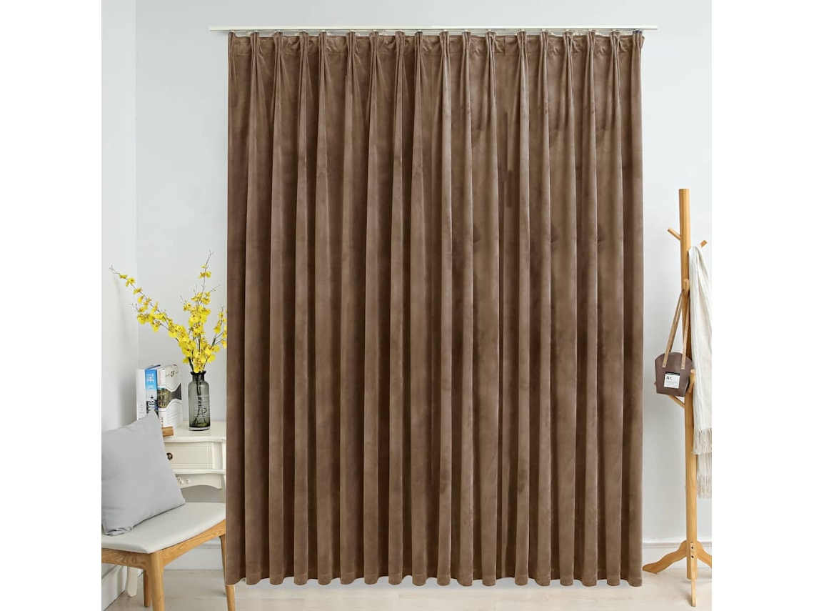 Vidaxl Cortina Blackout Com Ganchos 290x245 Cm Veludo Bege