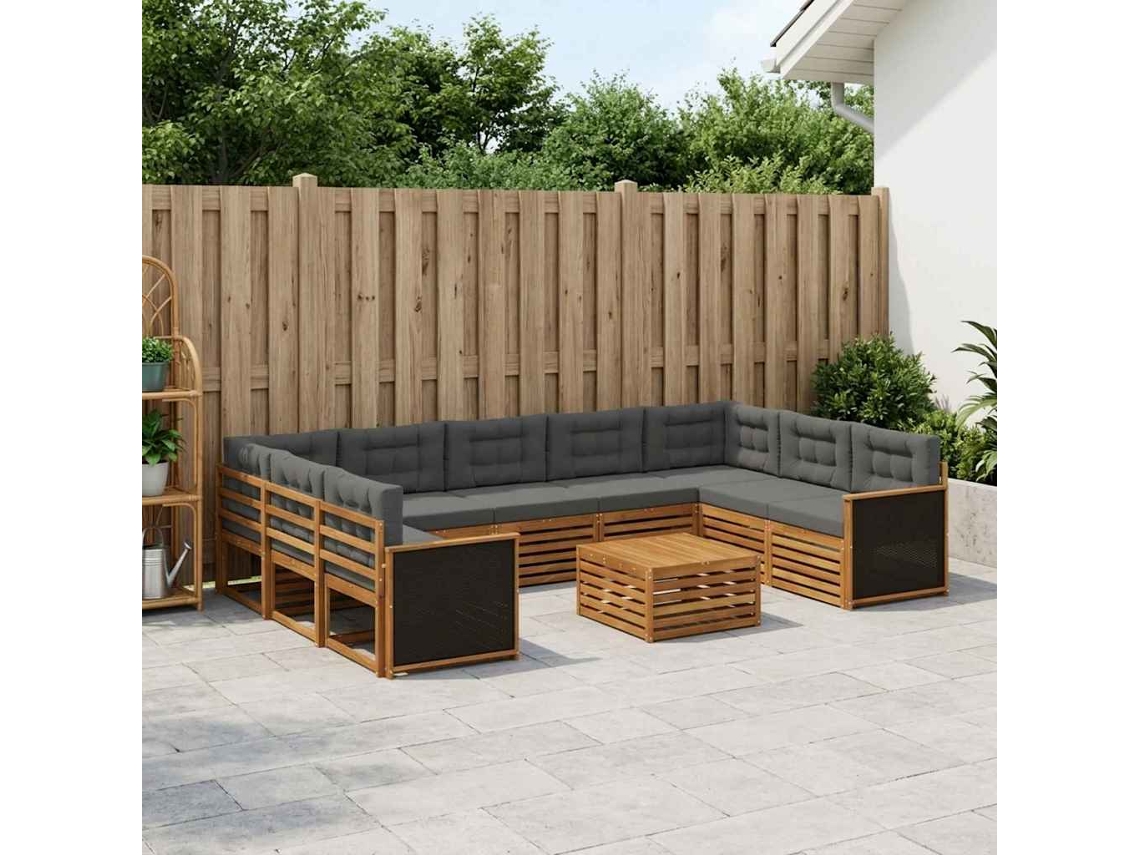 Vidaxl Conjunto De Sofás Para Exterior 10 Unid. Natural E Antracite
