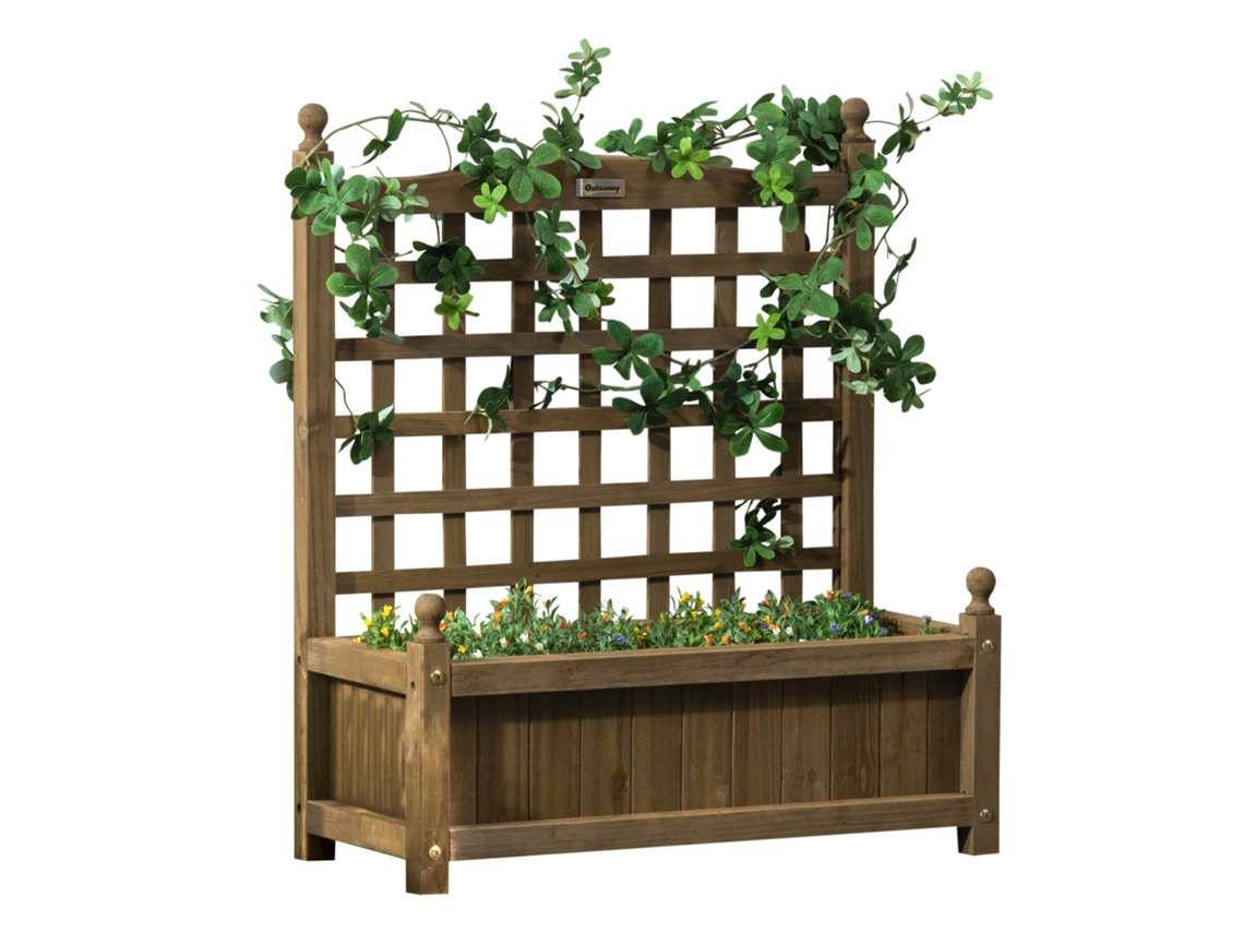 Jardinière Avec Treillis Bac À Fleurs Jardinière Sur Pied 64 X 28 X 75 Cm Inserts D'irrigation Bois Massif