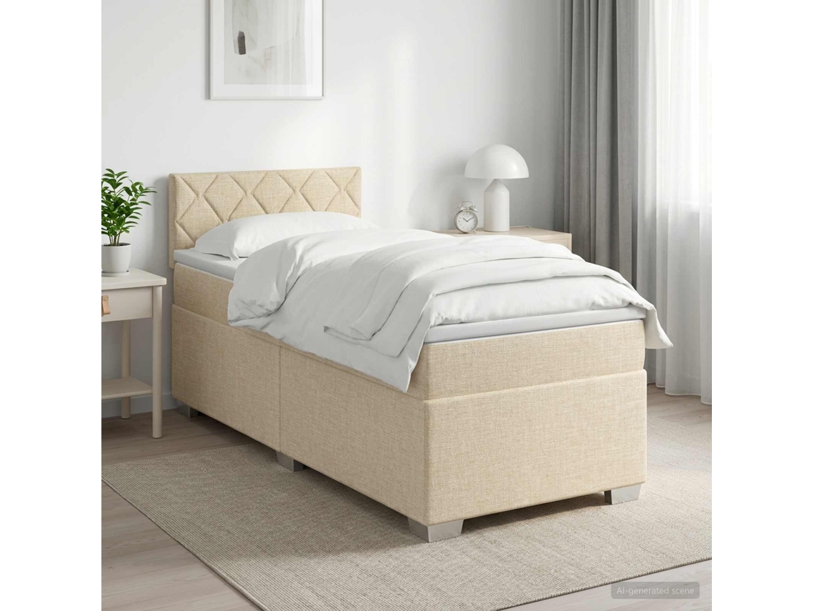 Vidaxl Cama Box Spring Com Colchão Creme 100 X 200 Cm Tecido