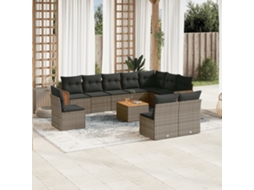 Vidaxl 11 Pcs Conjunto Sofás De Jardim C/ Almofadões Vime Pe Cinzento