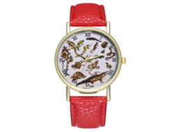 Reloj De Cuarzo Con Correa De Cuero Pu, Patrón Animal Y Números Romanos, Unisex (rojo)