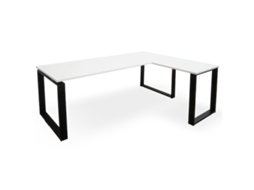 Escrivaninha De Canto Com Gaveta À Direita. Estrutura De Metal Preta. 75 X 160 X 160 Cm. Branca. Ofilike