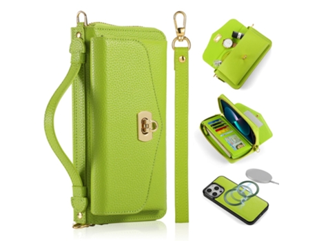 Capa Para Iphone 13 Pro Pola Pele Sintética Verde