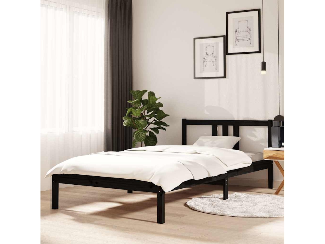 Vidaxl Estrutura De Cama 100x200 Cm Madeira Maciça Preto