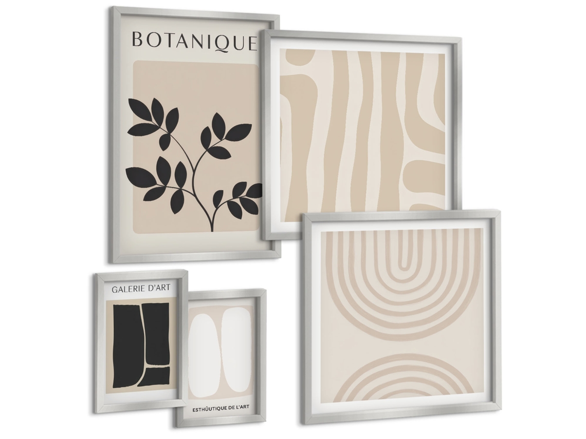 Conjunto De Pinturas Gráficos Vegetais Estilosos Espelharte (5 Peças)