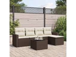 Vidaxl 6 Pcs Conjunto De Sofás Jardim C/ Almofadões Vime Pe Castanho