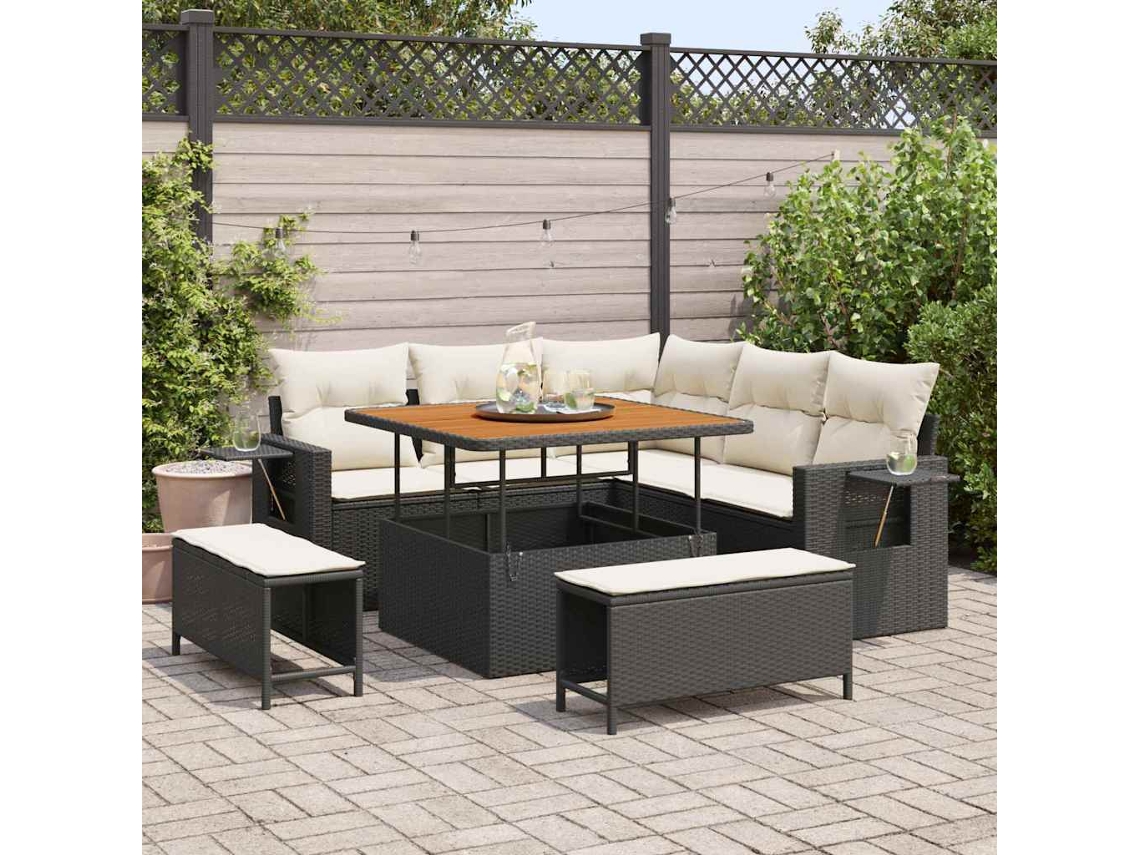 Vidaxl Conjunto De Sofá De Jardim 8 Unid. Preto Vime Pe