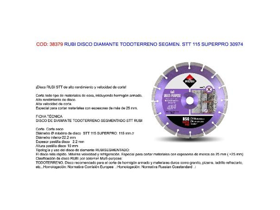 Disco Diamante - Stt 115mm  Superpro Rubi 30974