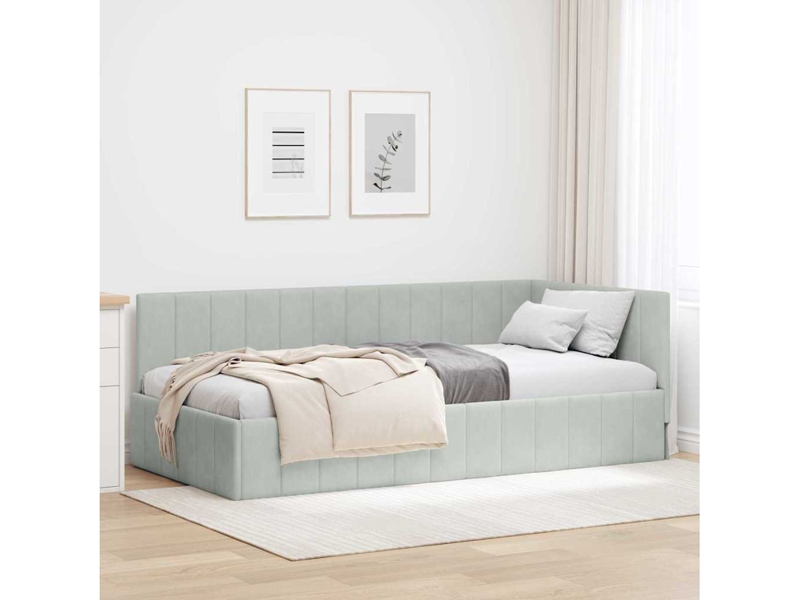 Vidaxl Estrutura De Cama De Canto Cinzento-claro 100 Cm X 200 Cm