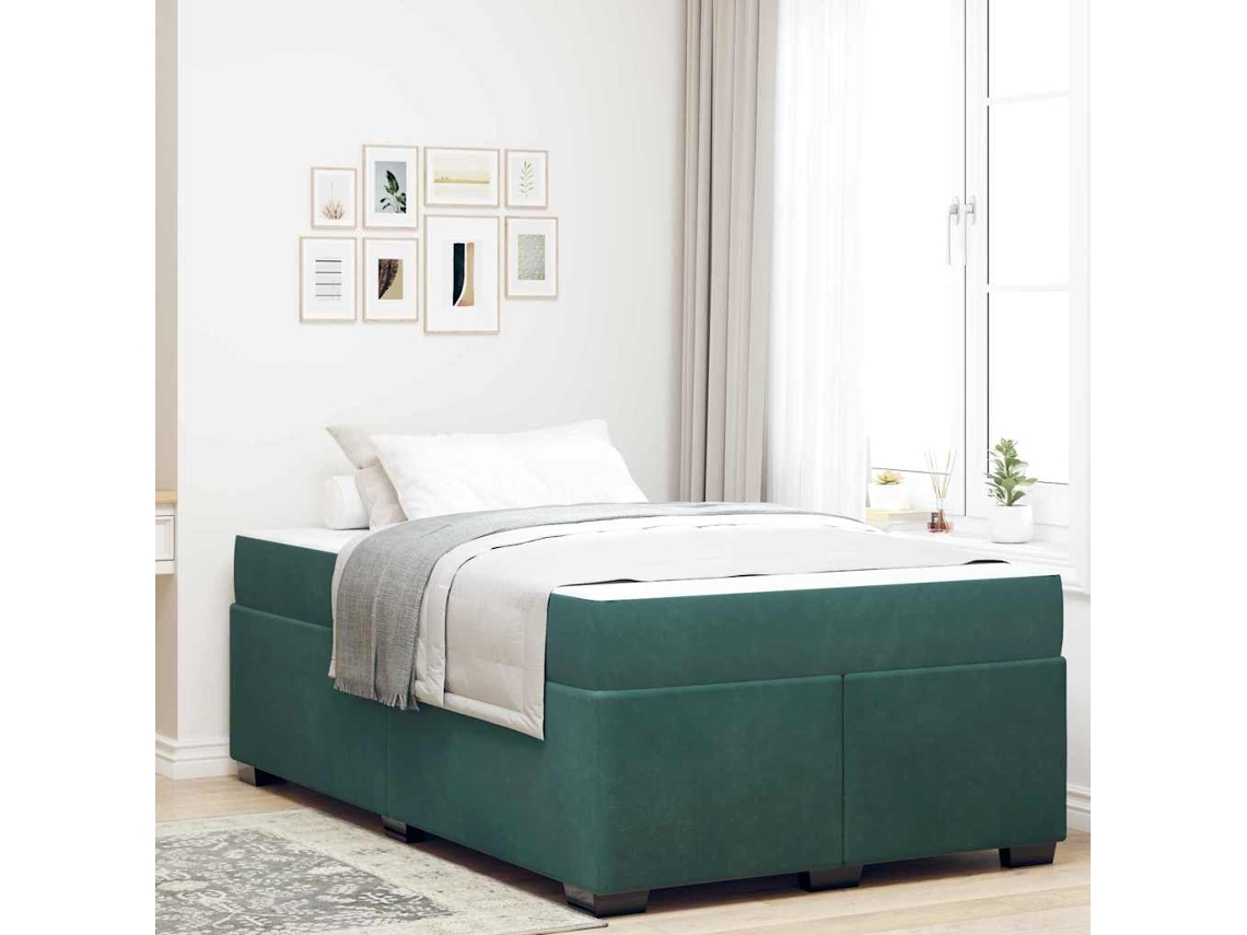 Vidaxl Estrutura Da Cama Com Colchão Verde Escuro 120 X 190 Cm Tecido