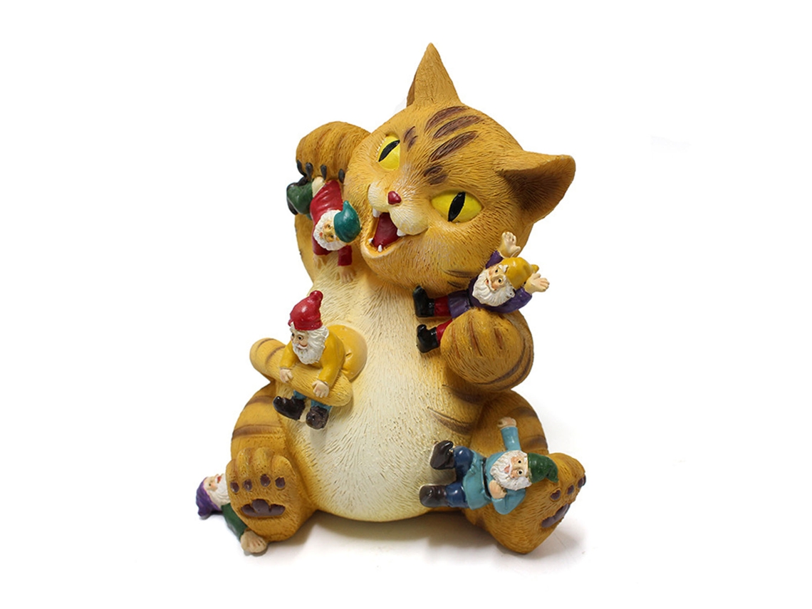 Figura Gato E Anão Para Decoração Jardim E Casa