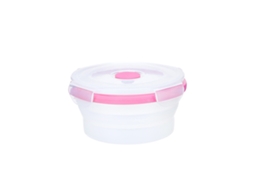 Recipiente Dobrável de Silicone Redondo Lancheira Portátil Selada Fresh Box Viagens Tigela de Macarrão Instantâneo Lancheira para Micro-Ondas Rosa