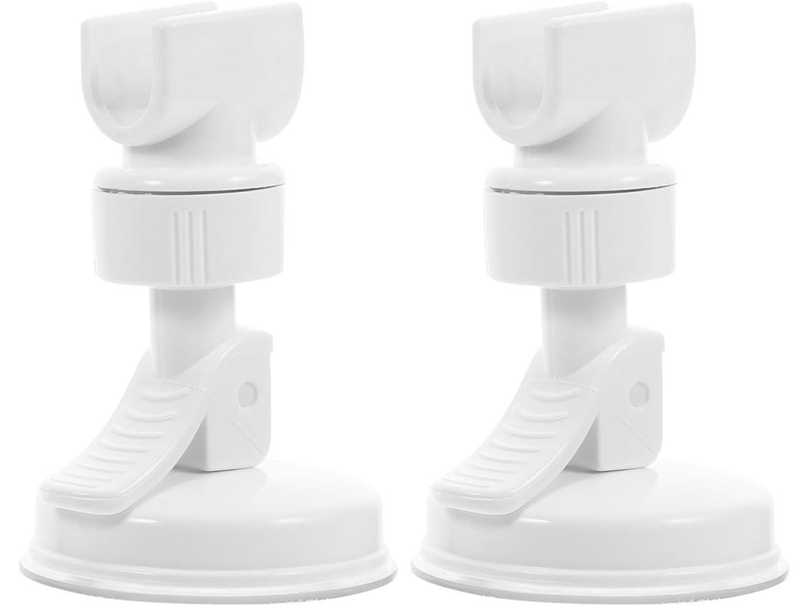 Conjunto De 2 Suportes De Chuveiro Com Ventosa Em Plástico Branco, Ajustáveis Para Montagem Na Parede, Sem Necessidade De Furar.