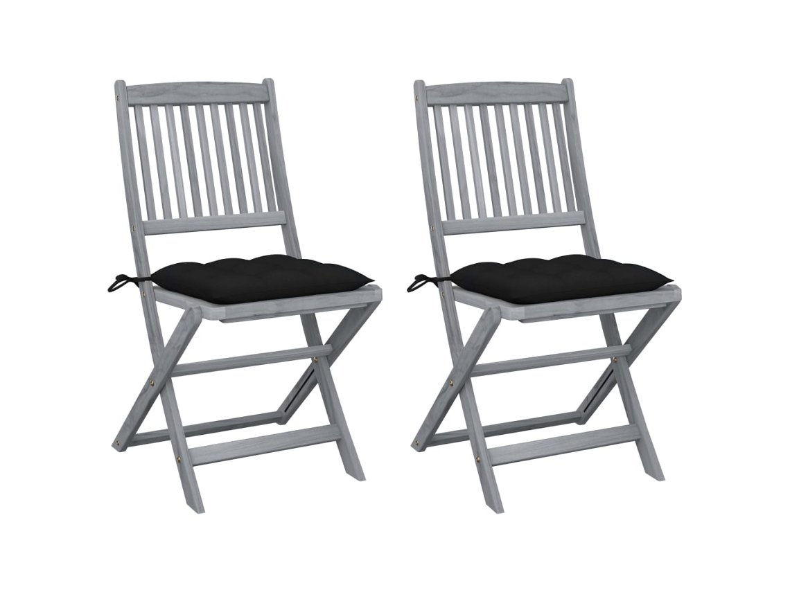 Cadeiras Exterior Dobráveis C/ Almofadões 2 Pcs Acácia Maciça Dkd Home Decor