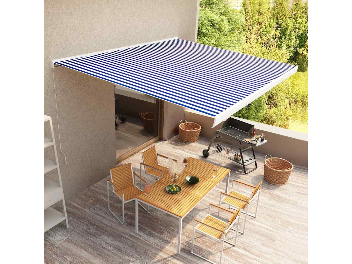 Vidaxl Toldo Manual Com Caixa 400x300 Cm Azul E Branco