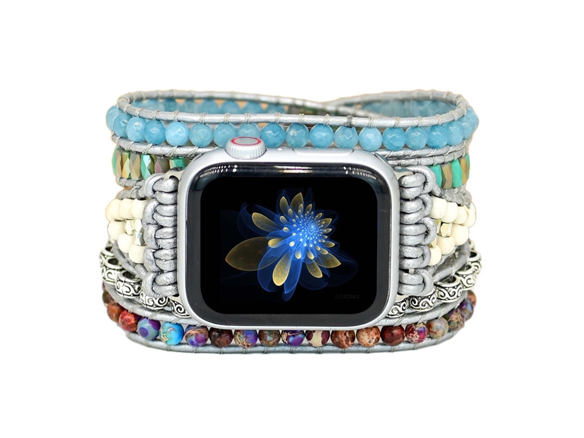 Pulseira trançada boho com miçangas, compatível com iWatch.